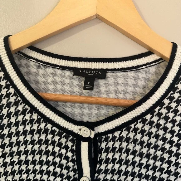 Talbots Black and White Houndstooth Cardigan - Picture 2 of 5